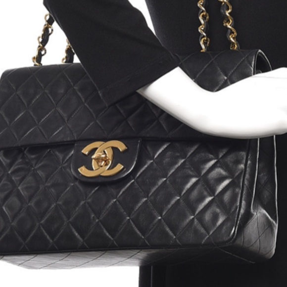 Chanel Lambskin Quilted XL Jumbo Single Flap Black - Vintage: 1991 - Picture 8 of 16